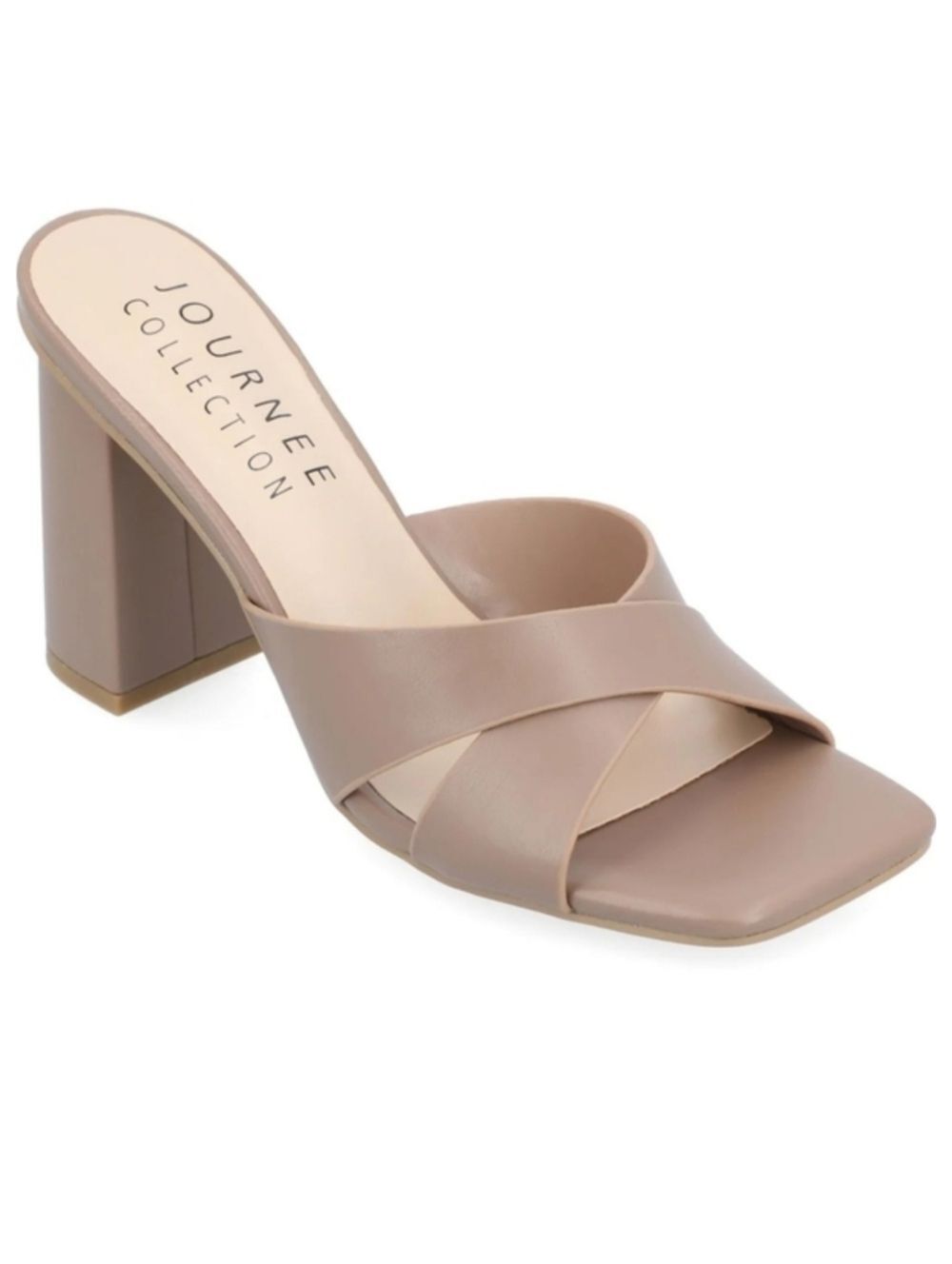 NIB Journee Collection Chazz Taupe Block Heel Mules Size 8.5